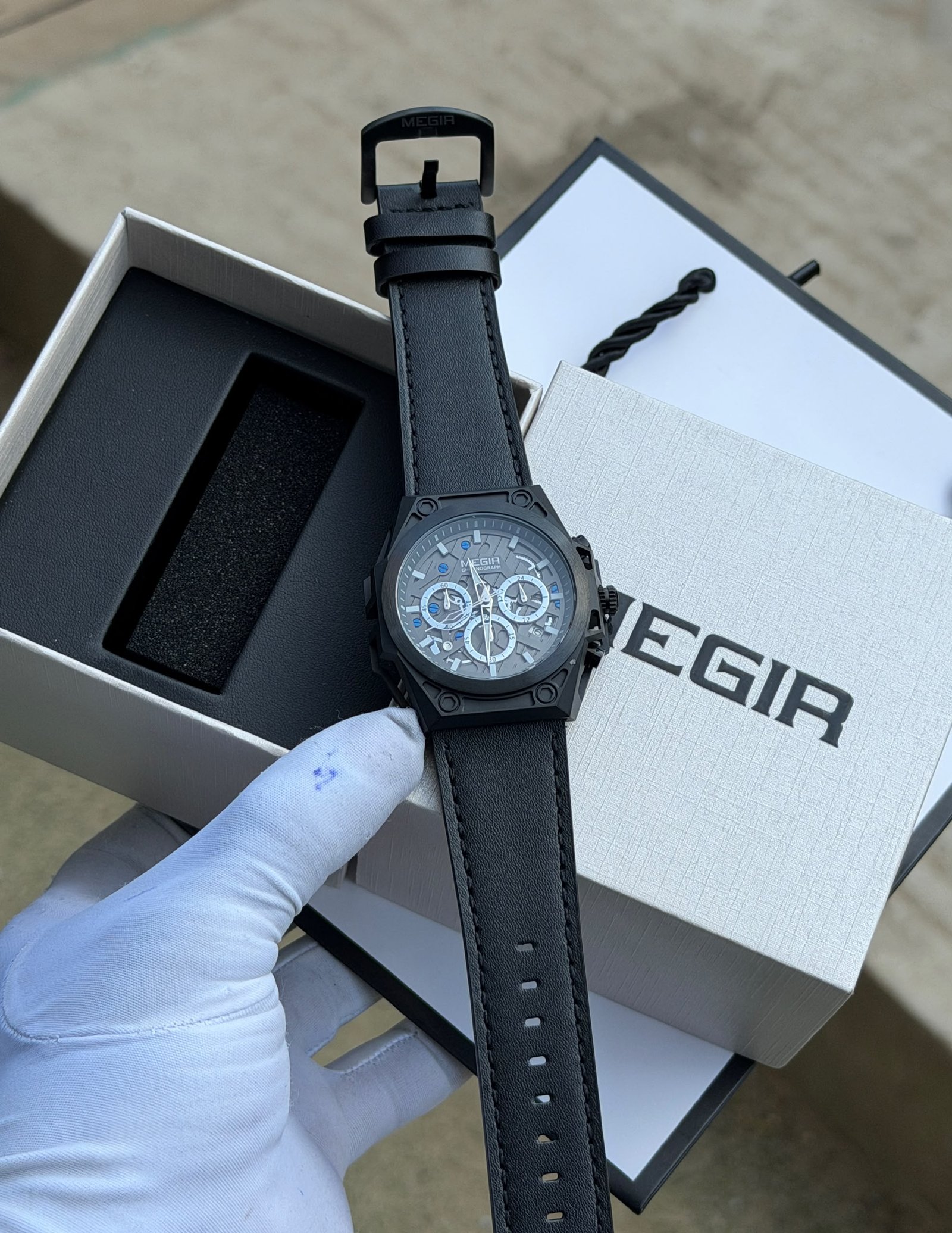 Megir Chronograph Sport Watch – Angular Case with Rubber Strap (Multi-Color)