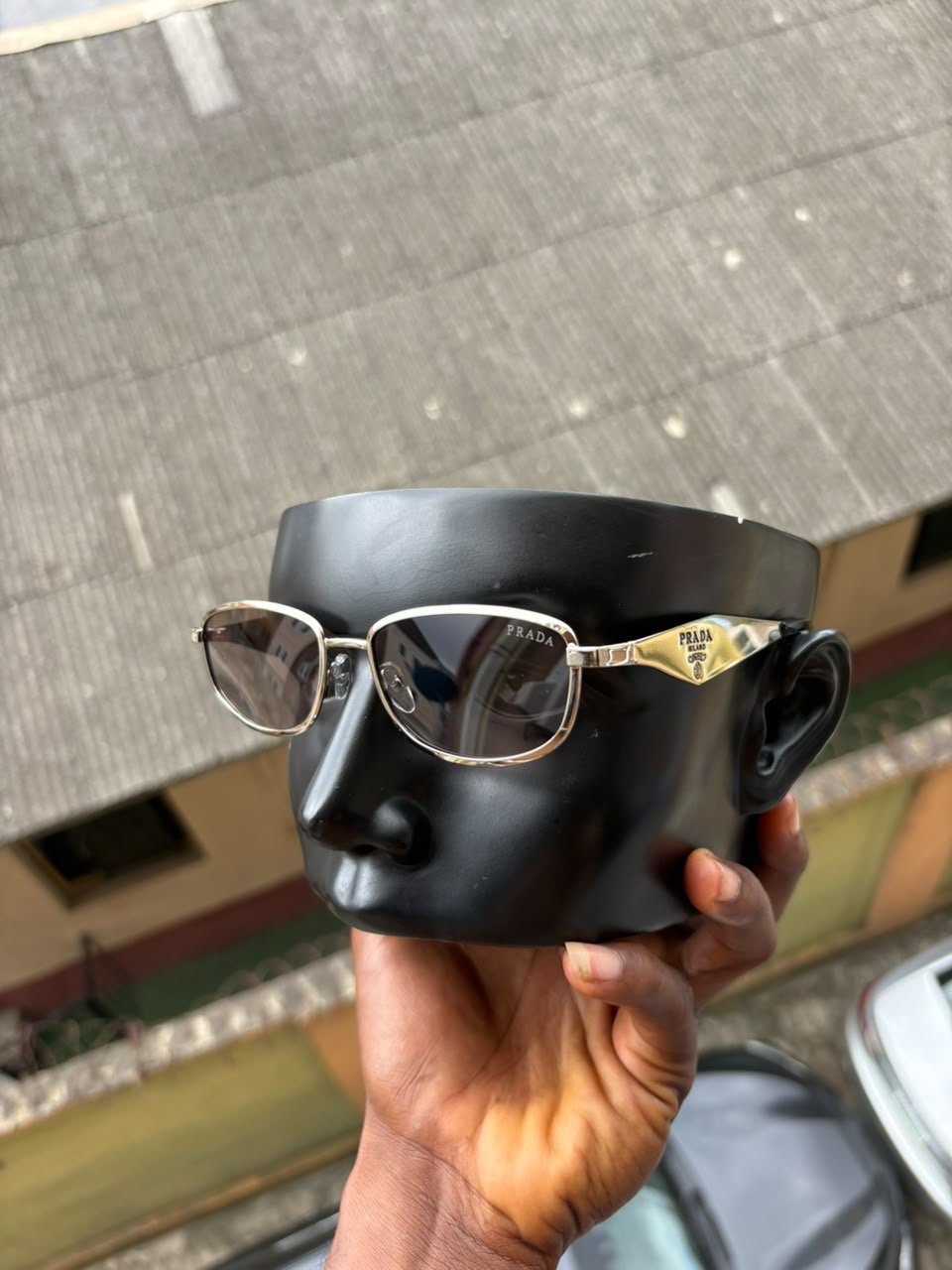 Prada Rectangle Metal Sunglasses with Triangle Logo — image 3