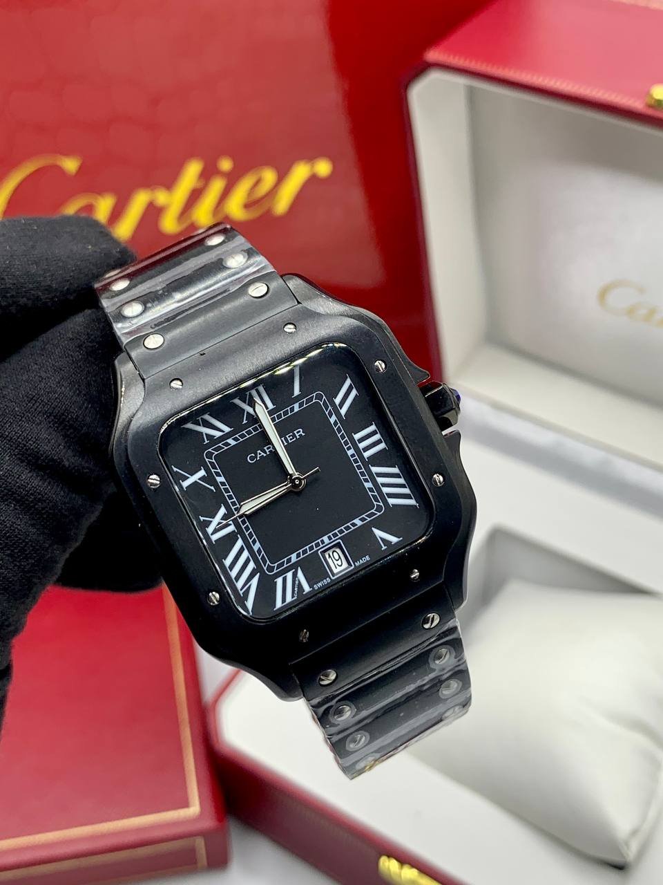 Cartier Santos All-Black Watch (Black Case & Bracelet)