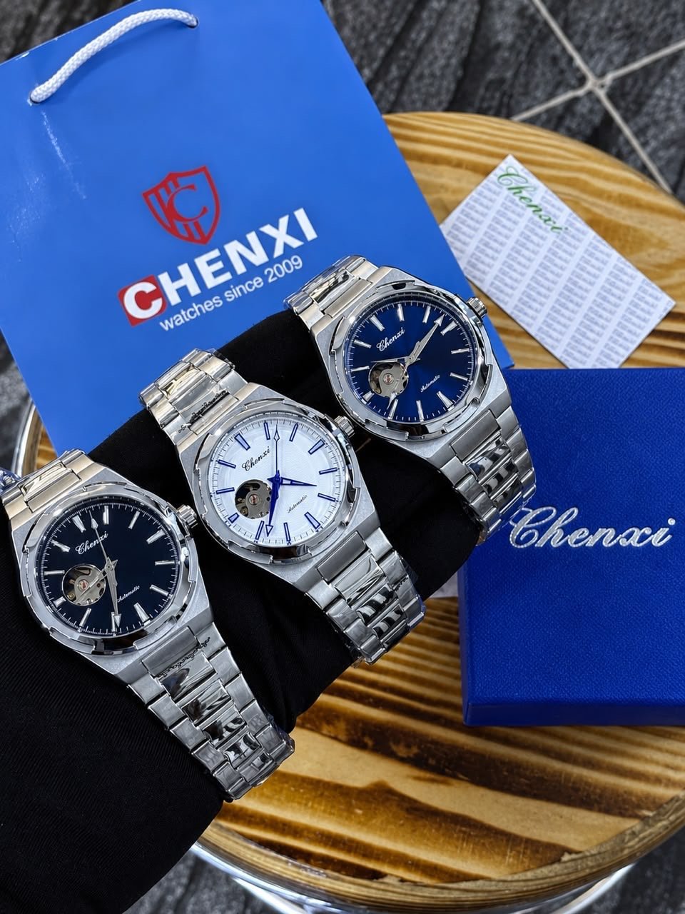 Chenxi Automatic Open Heart Skeleton Watch – Stainless Steel Bracelet (Multi-Color)