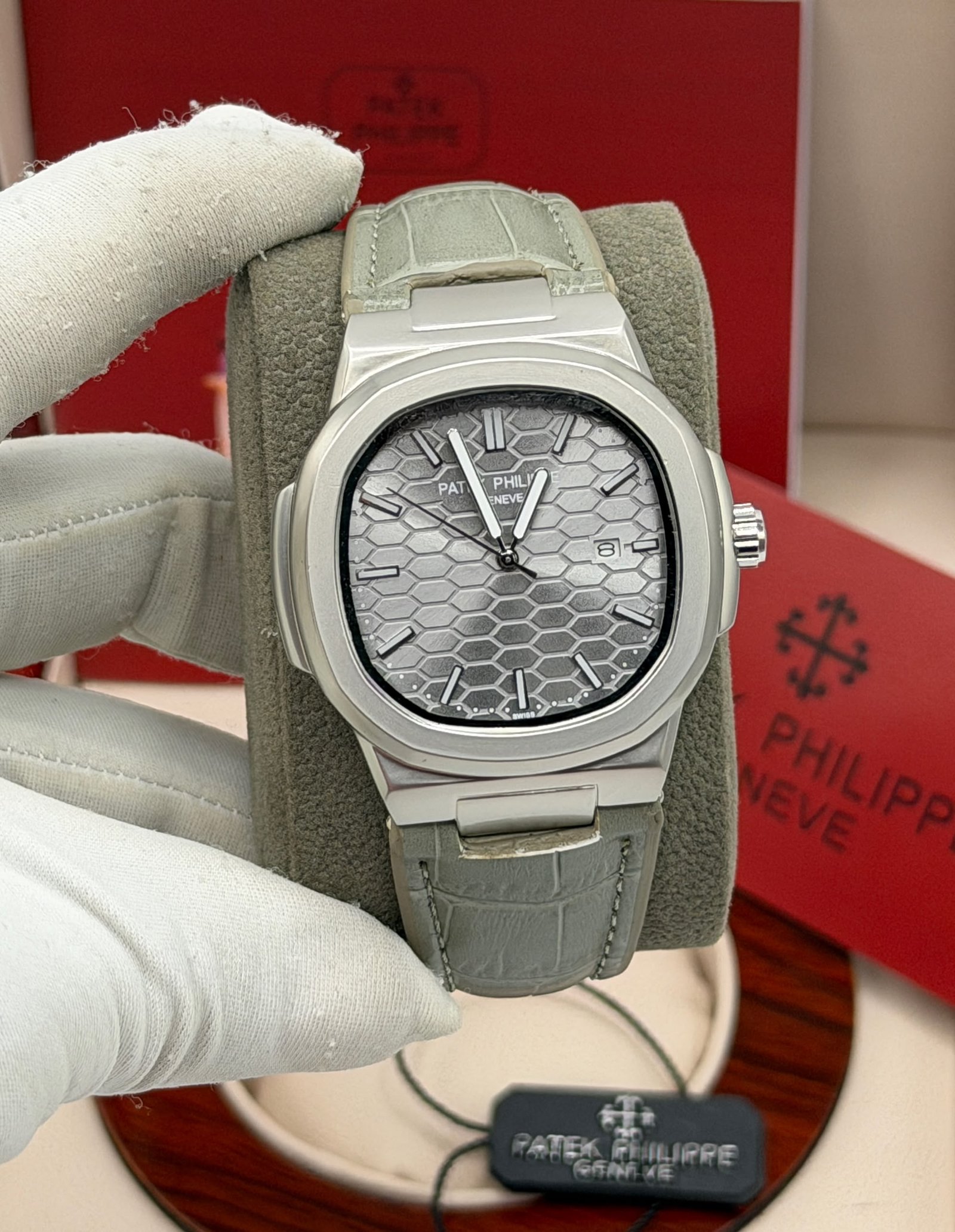 Patek Philippe-Inspired Nautilus Automatic Watch – Leather Strap (Multi-Color) — image 1