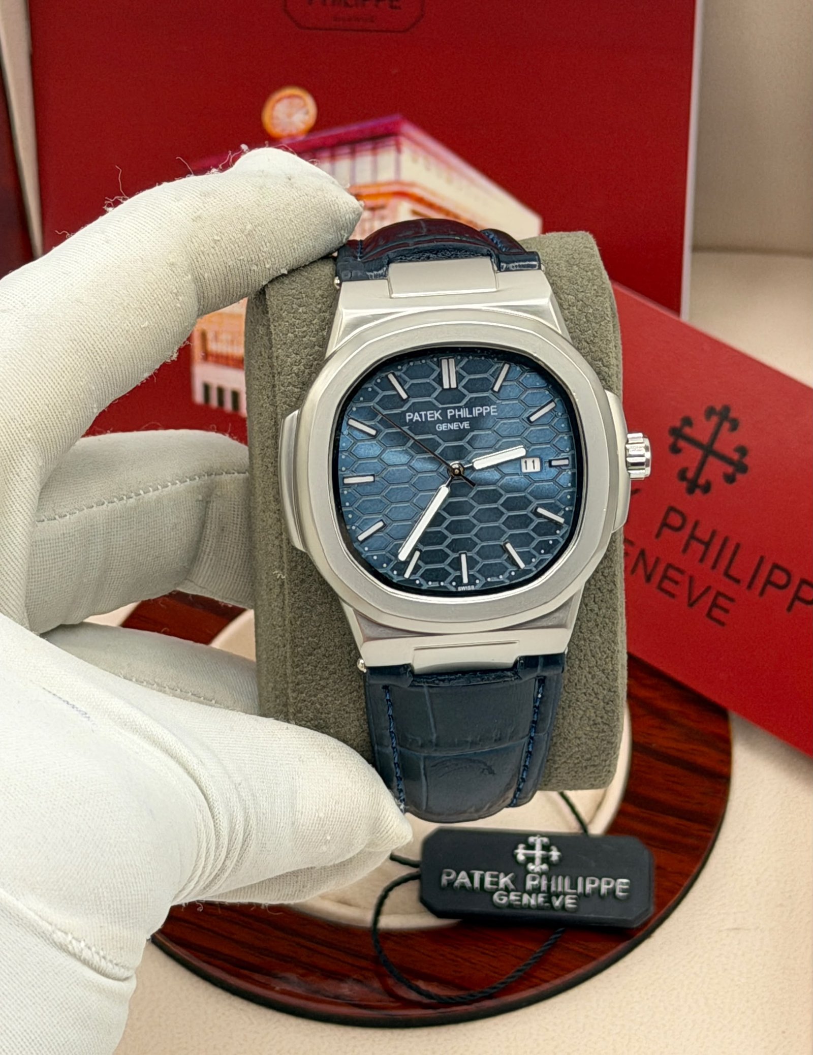 Patek Philippe-Inspired Nautilus Automatic Watch – Leather Strap (Multi-Color) — image 11