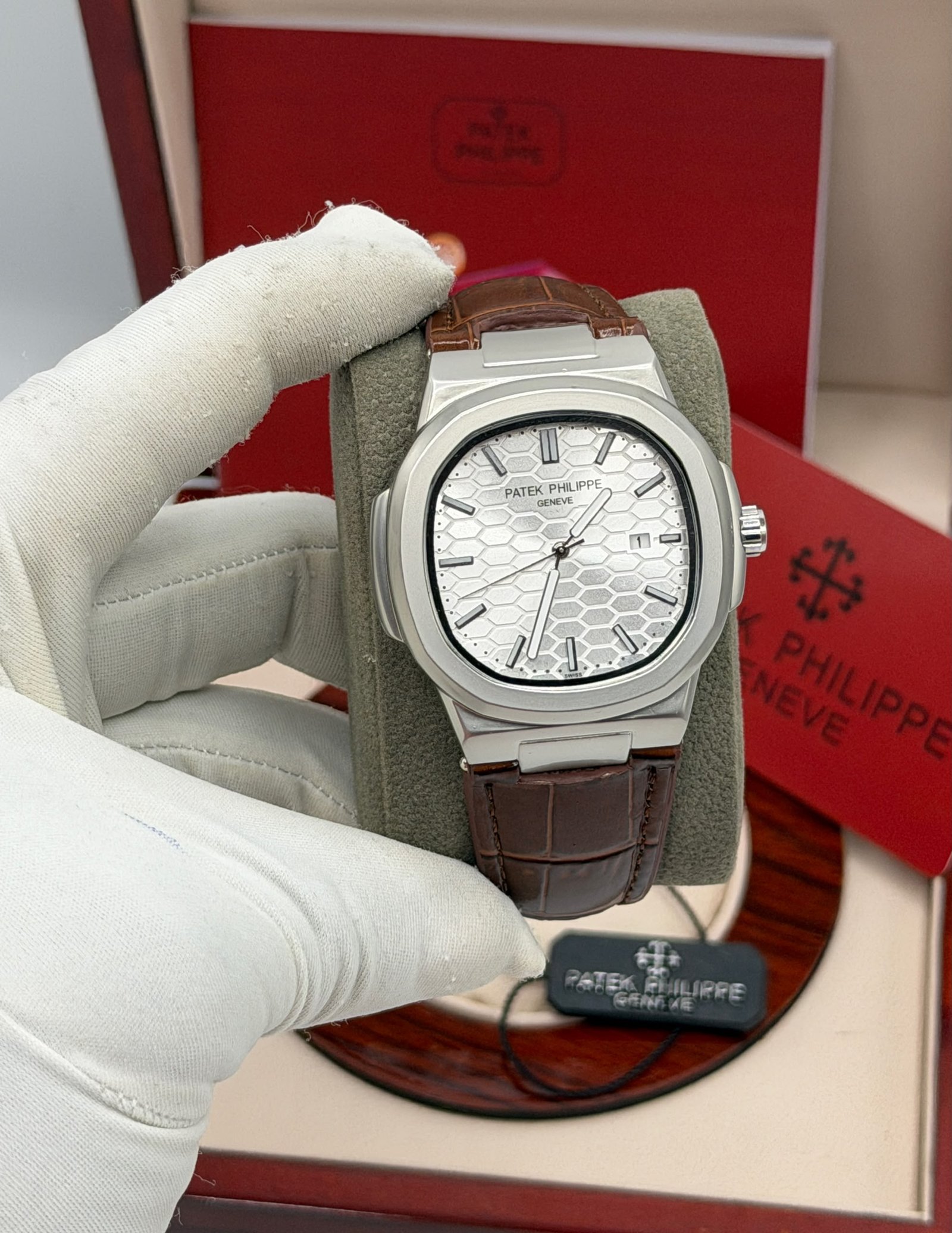 Patek Philippe-Inspired Nautilus Automatic Watch – Leather Strap (Multi-Color) — image 12