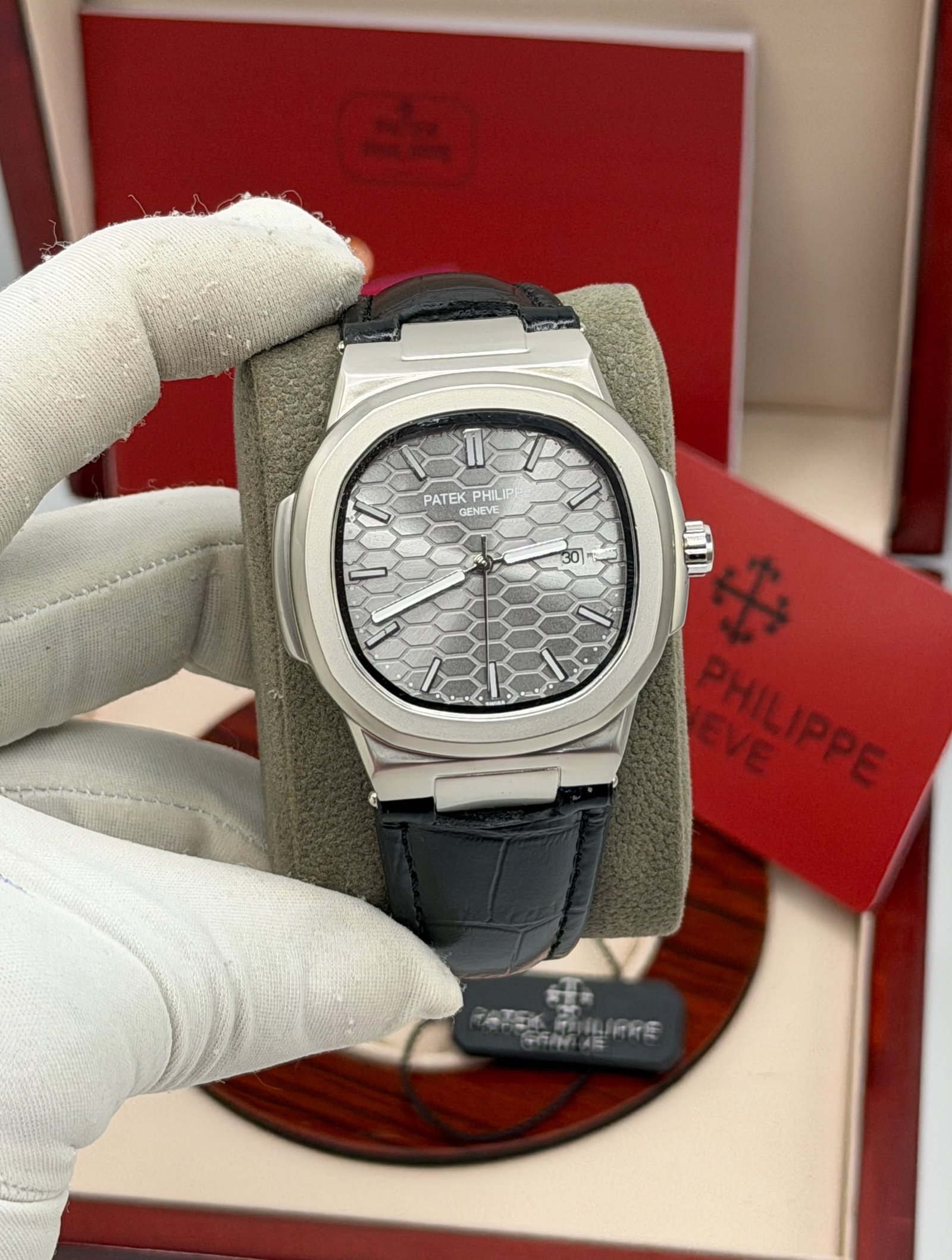 Patek Philippe-Inspired Nautilus Automatic Watch – Leather Strap (Multi-Color) — image 2