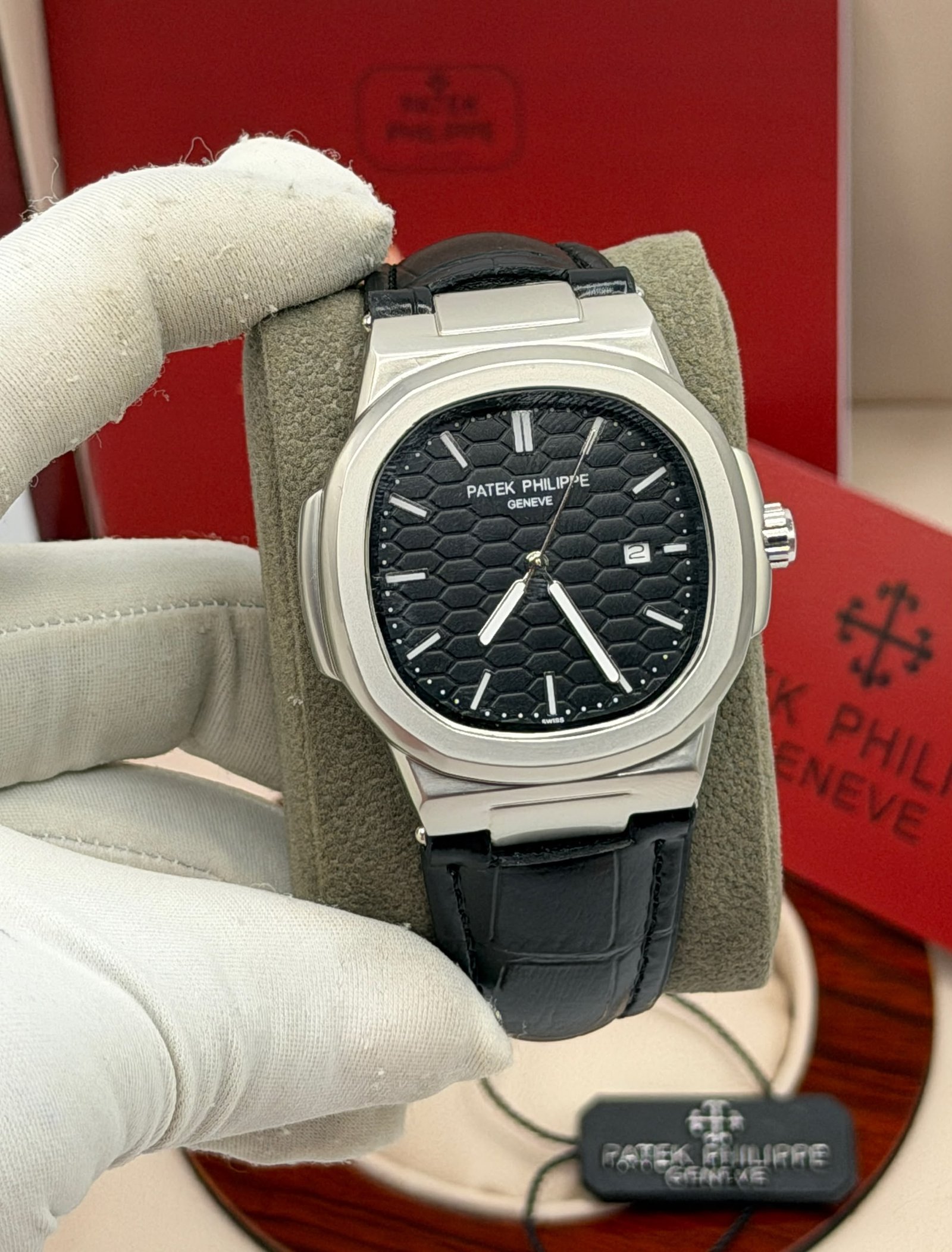 Patek Philippe-Inspired Nautilus Automatic Watch – Leather Strap (Multi-Color) — image 3