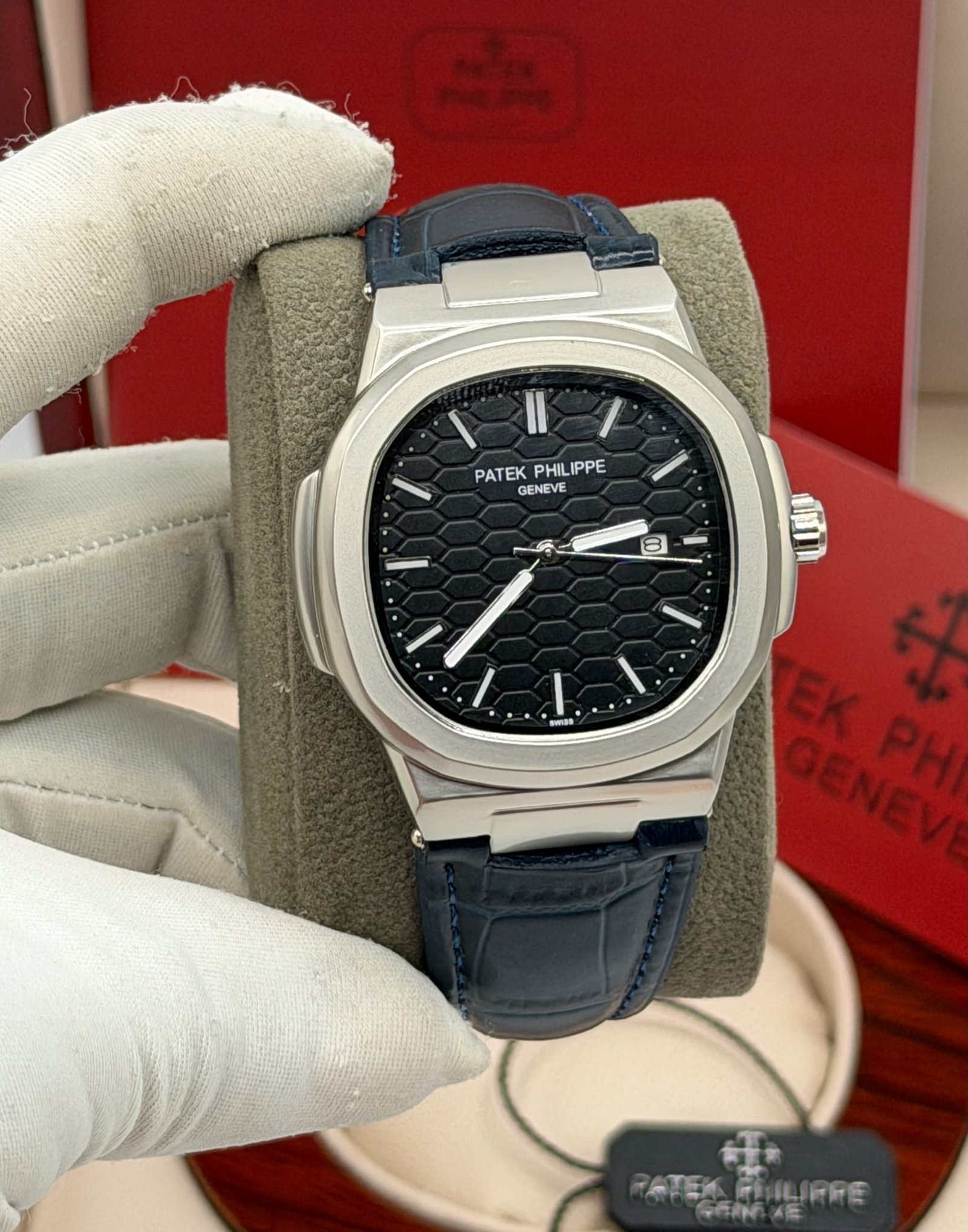 Patek Philippe-Inspired Nautilus Automatic Watch – Leather Strap (Multi-Color) — image 5