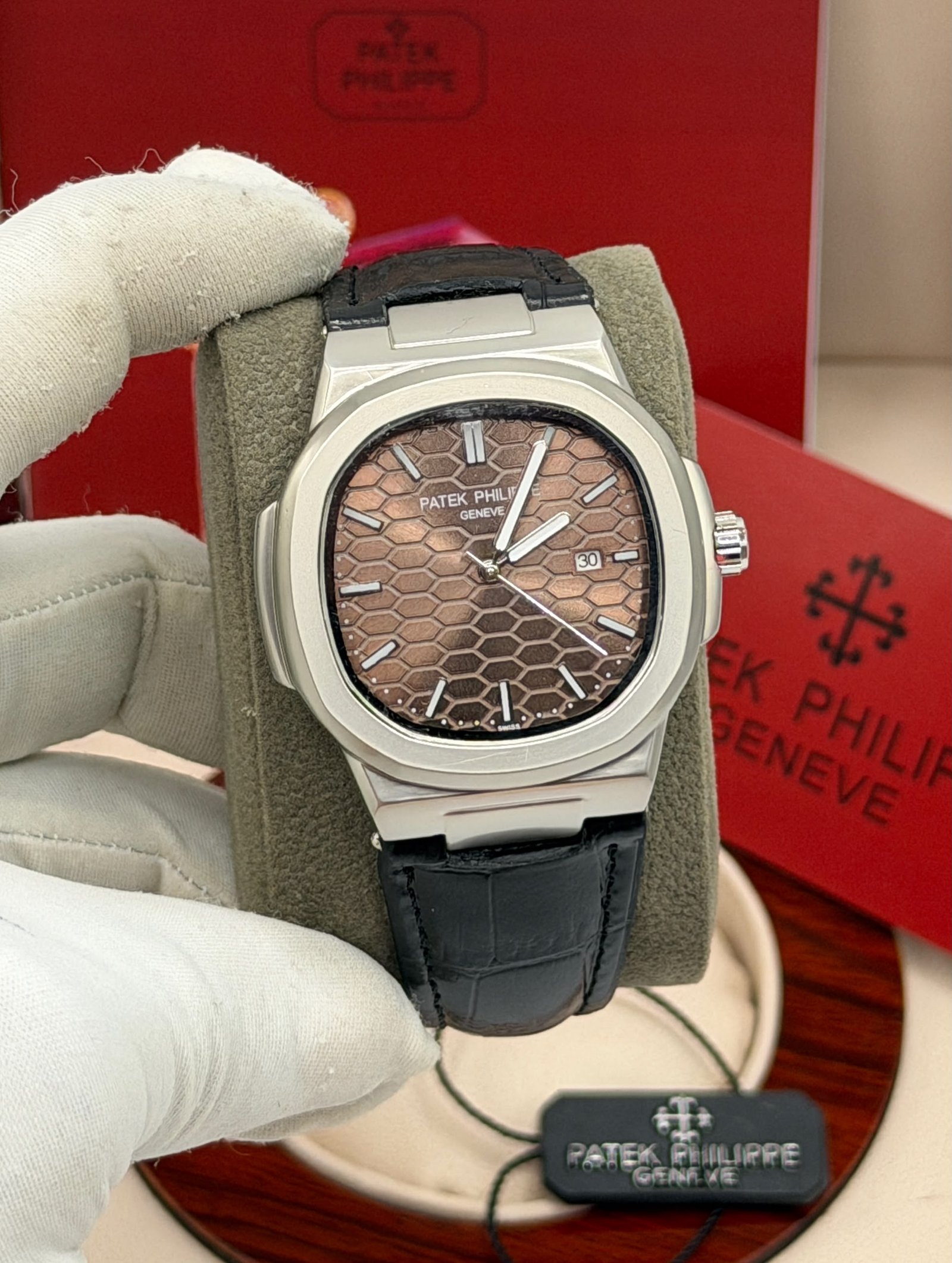 Patek Philippe-Inspired Nautilus Automatic Watch – Leather Strap (Multi-Color) — image 6