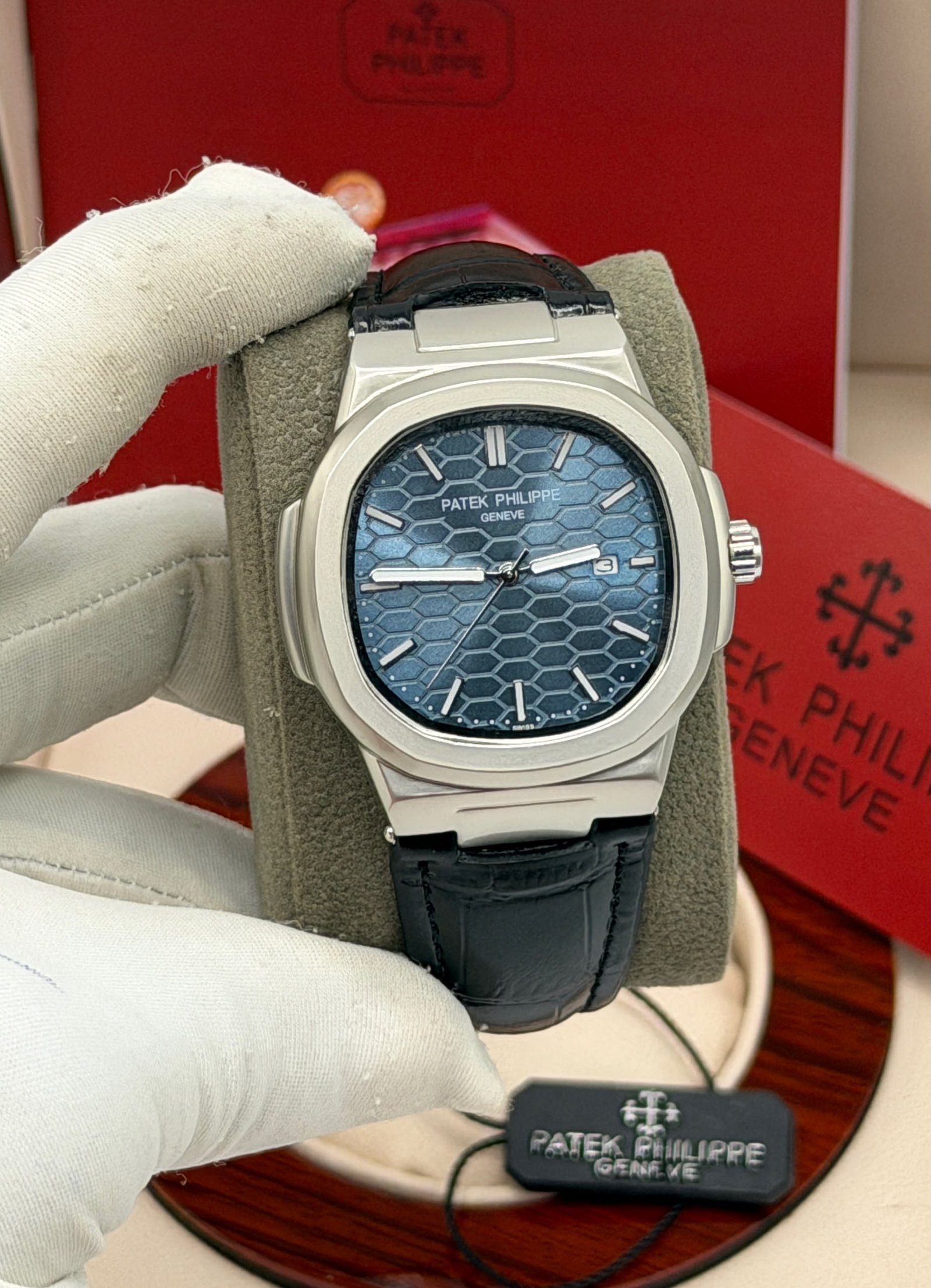 Patek Philippe-Inspired Nautilus Automatic Watch – Leather Strap (Multi-Color) — image 7