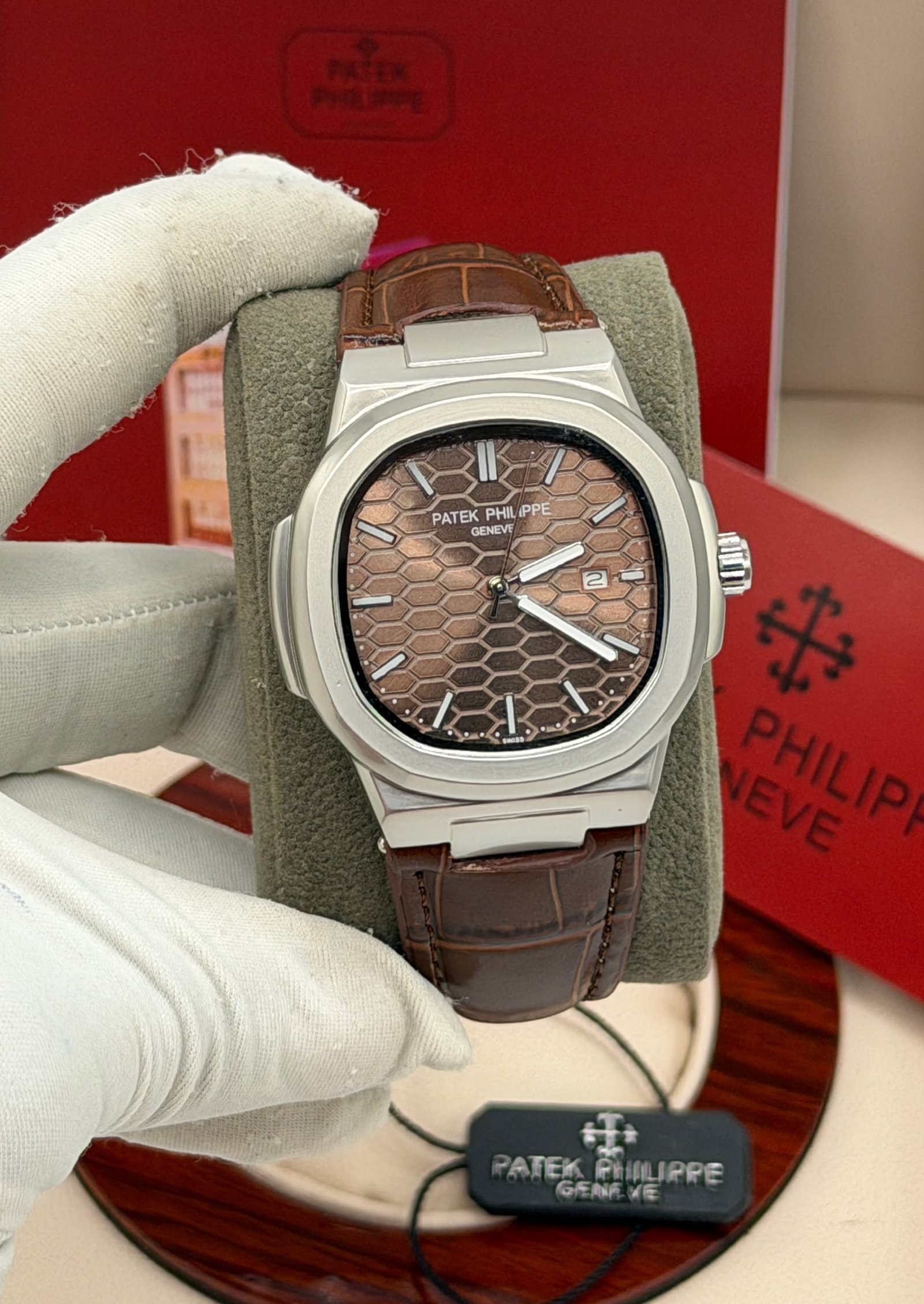 Patek Philippe-Inspired Nautilus Automatic Watch – Leather Strap (Multi-Color) — image 8
