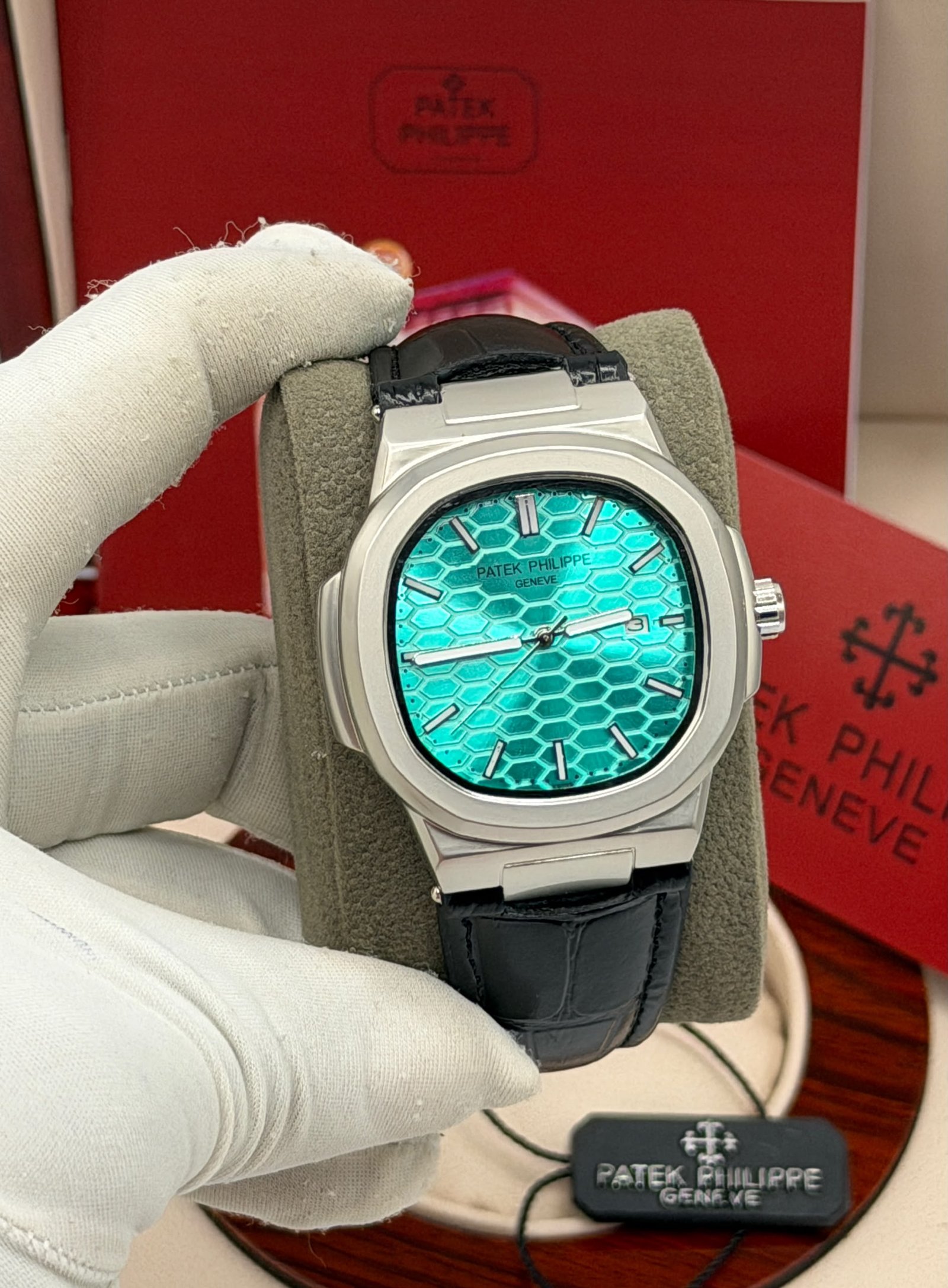 Patek Philippe-Inspired Nautilus Automatic Watch – Leather Strap (Multi-Color) — image 9