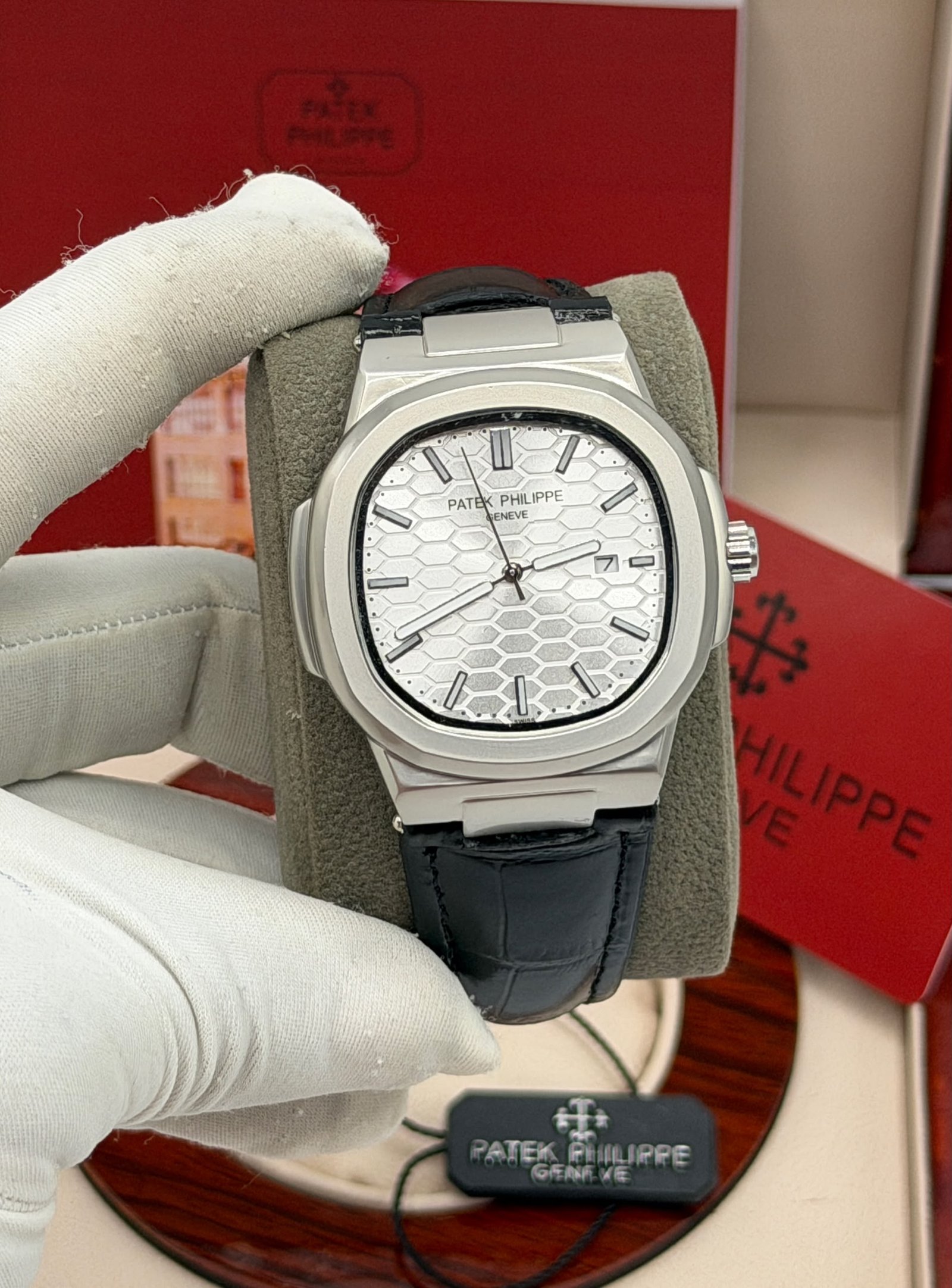 Patek Philippe-Inspired Nautilus Automatic Watch – Leather Strap (Multi-Color) — image 10