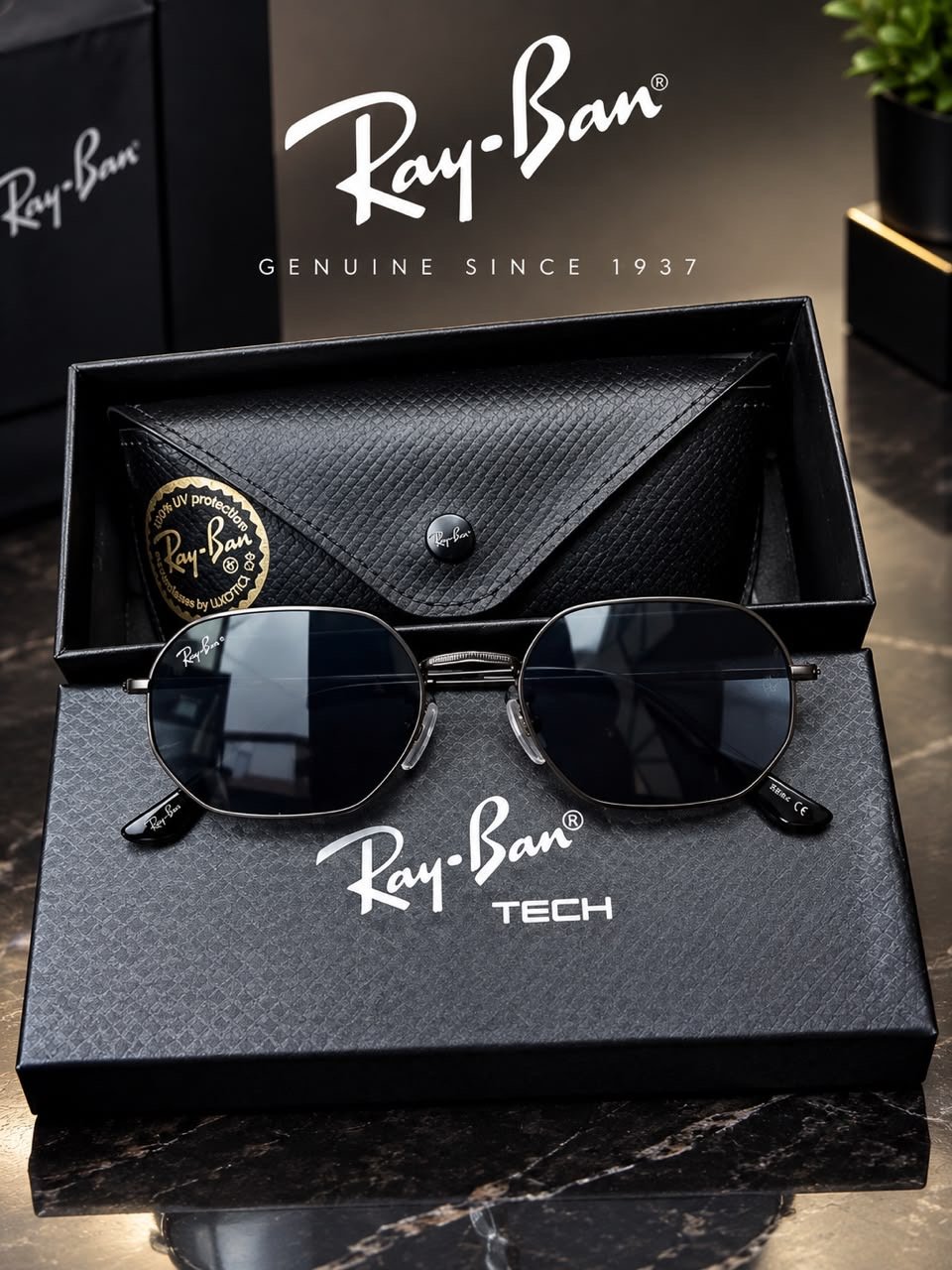 Ray-Ban Hexagonal Style Sunglasses (Gunmetal / Silver Frame)