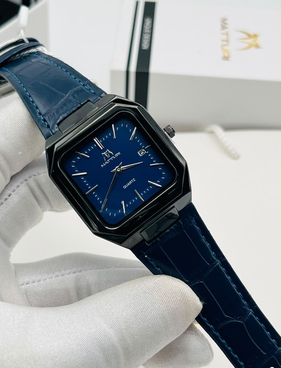 Matturi Unique Design Hexagonal Quartz Watch with Leather Strap