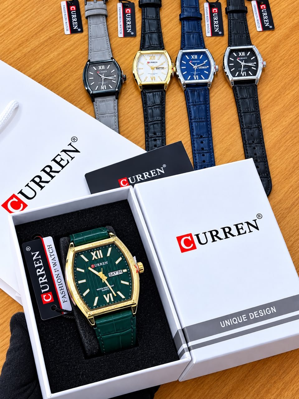 Curren Unique Design Tonneau Quartz Watch with Leather Strap — image 5