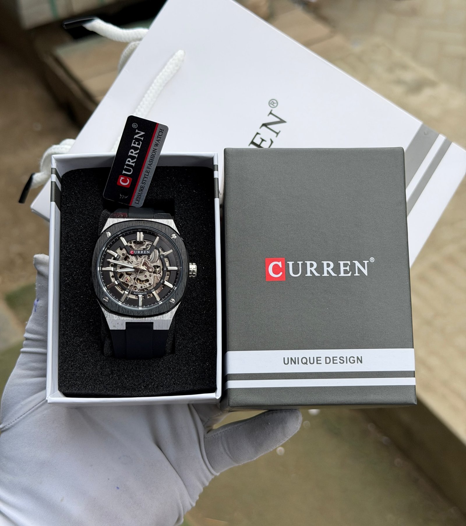 Curren Skeleton Automatic Watch with Rubber Strap — image 2