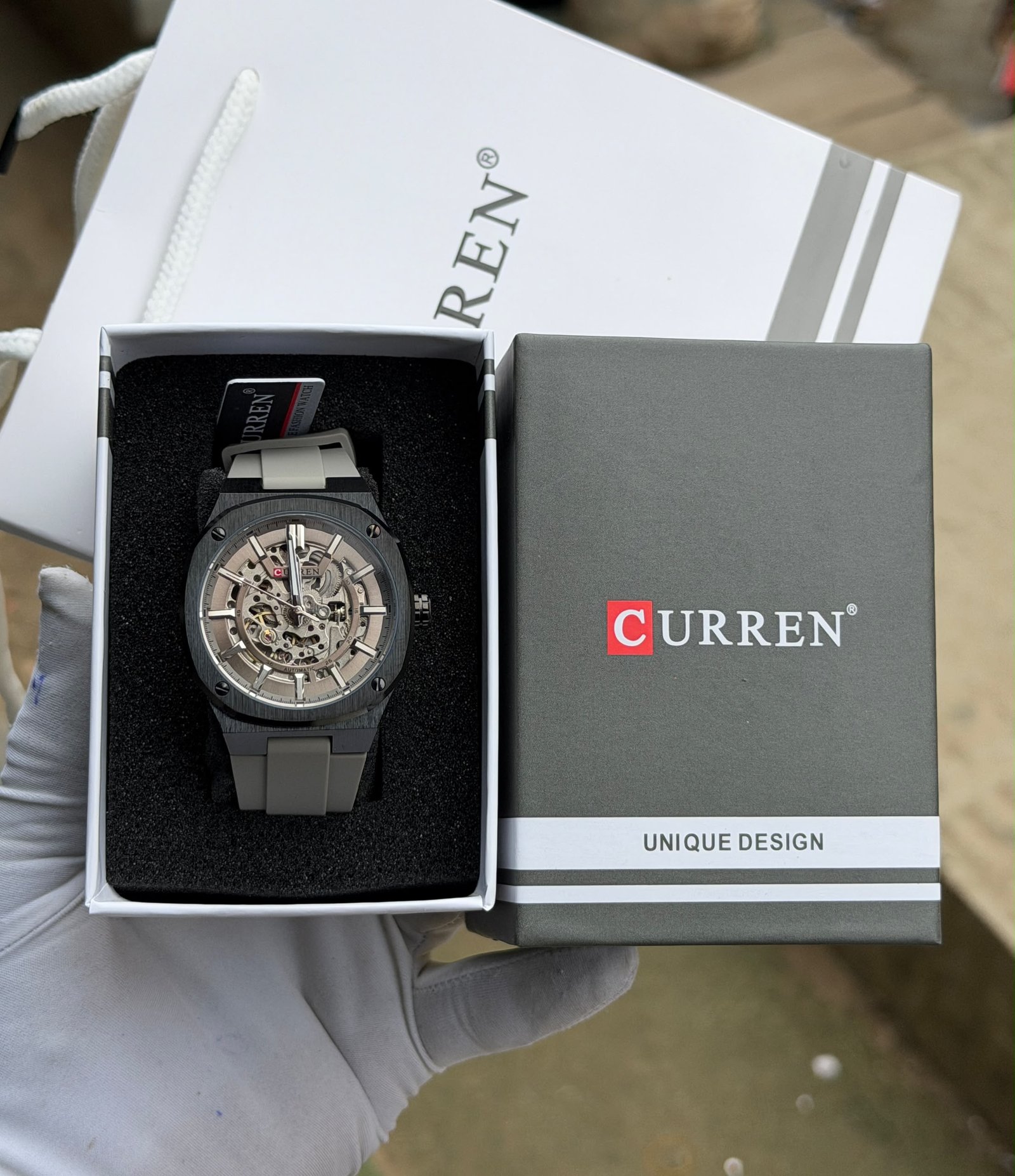 Curren Skeleton Automatic Watch with Rubber Strap — image 3