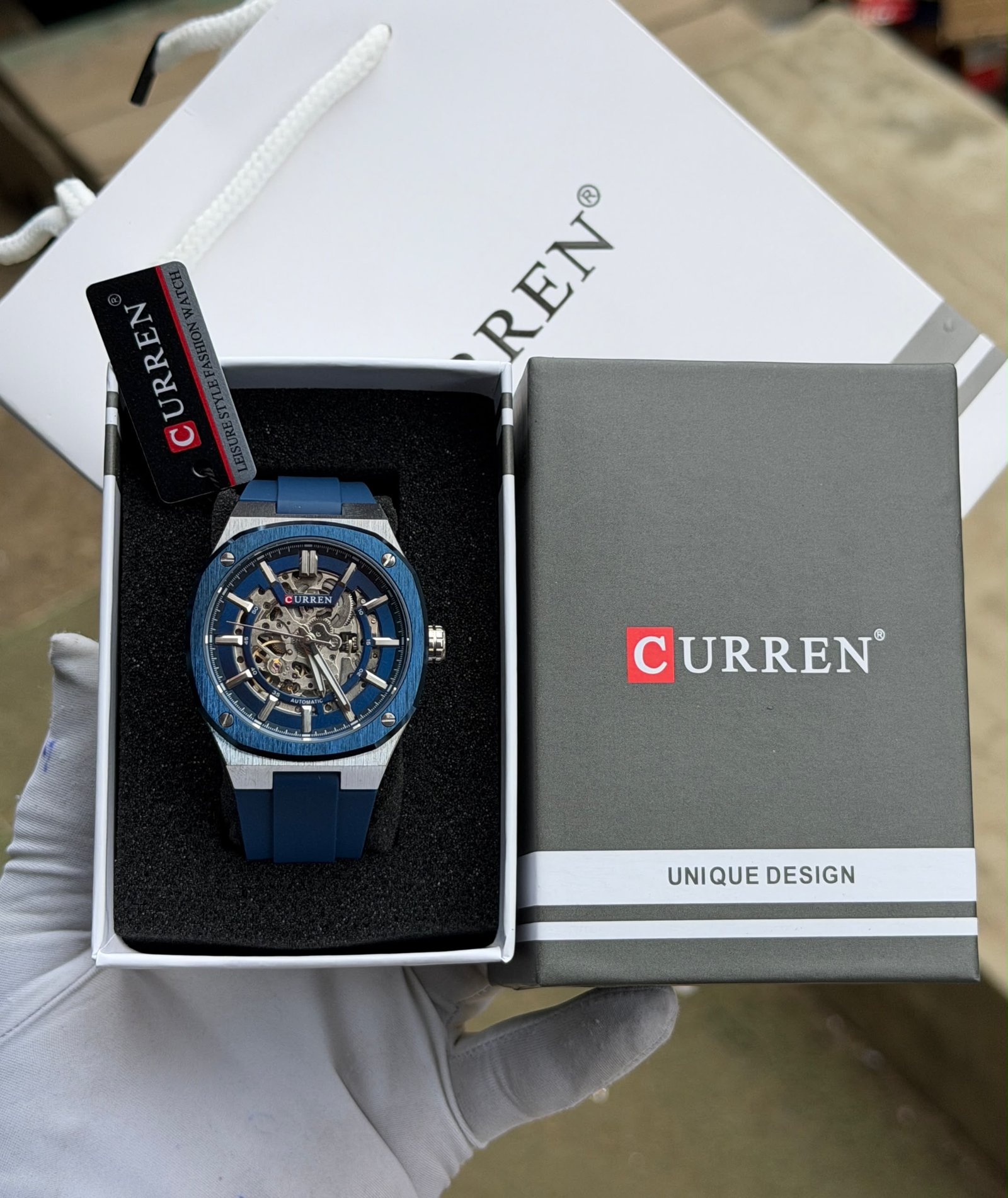 Curren Skeleton Automatic Watch with Rubber Strap — image 4