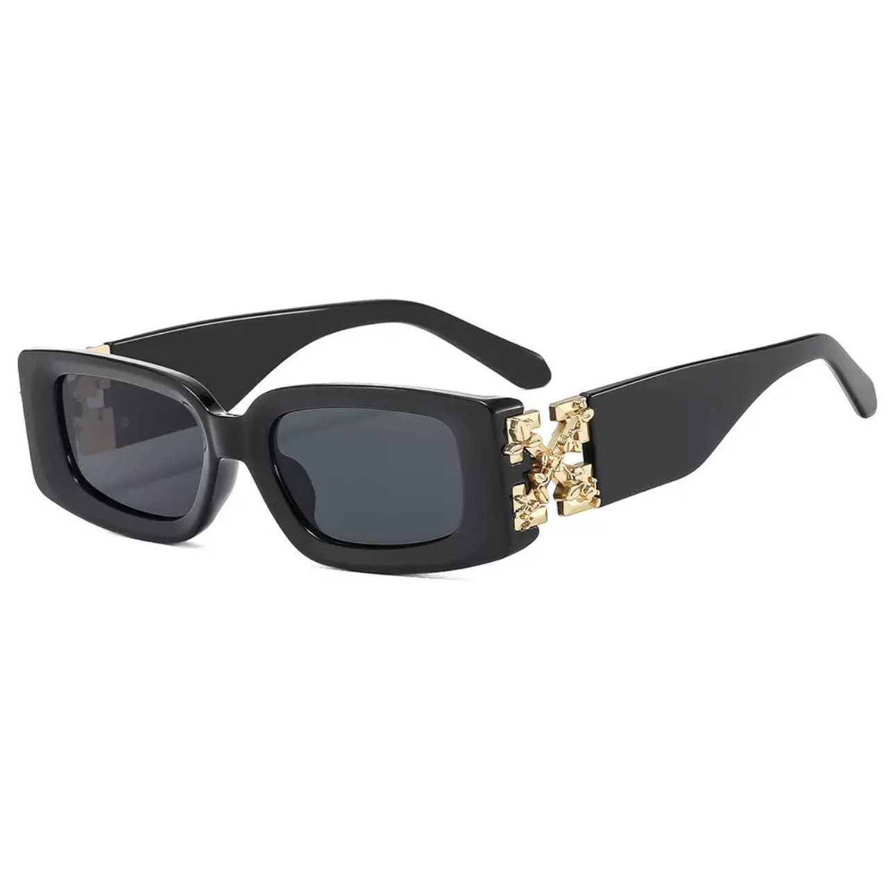 Designer Rectangular Statement Sunglasses with Signature Motif