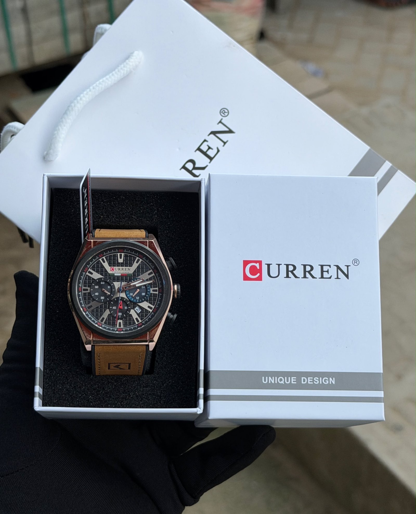Curren Multi-Function Chronograph Leather Strap Watch