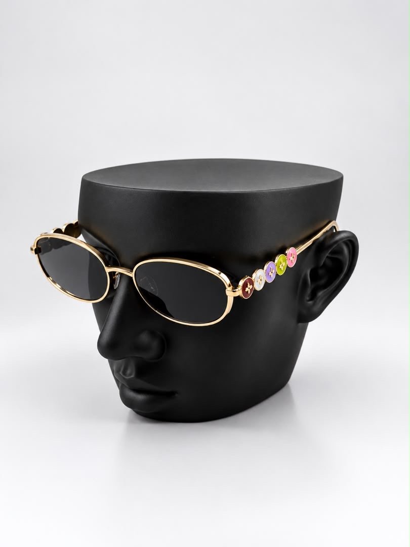 LV Statement Oval Metal Frame Sunglasses with Charm Detail